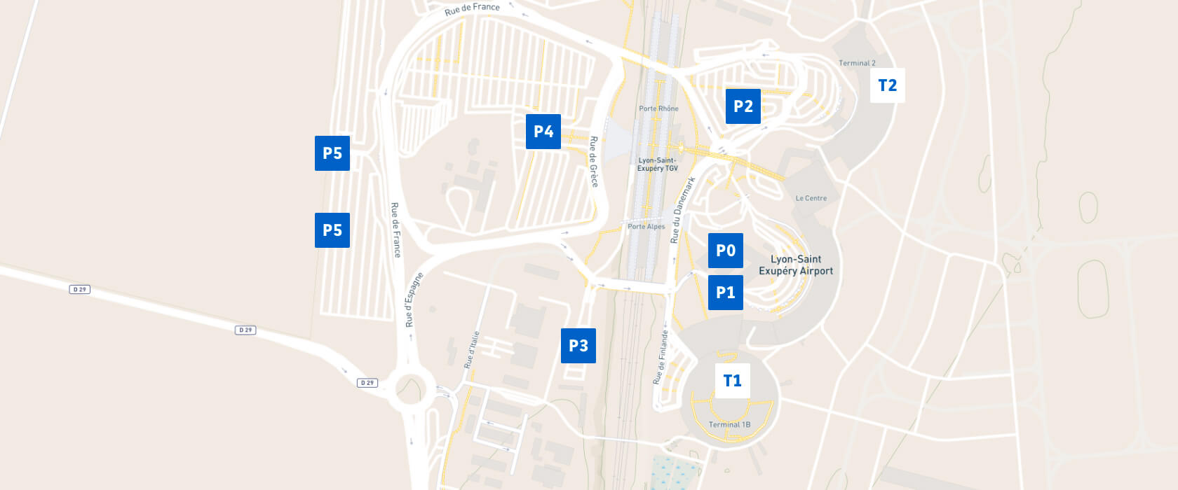 Localisation des parkings Lyon Aéroport